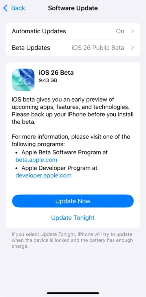 iOS 26 public beta